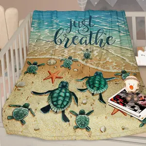 SLEEPWISH Sea Turtle Flannel Blanket for Teens, Kids & Men, Multiple Sea Turtle Patterns, Soft Flannel Throw Blanket for Sofa, Bed & Couch