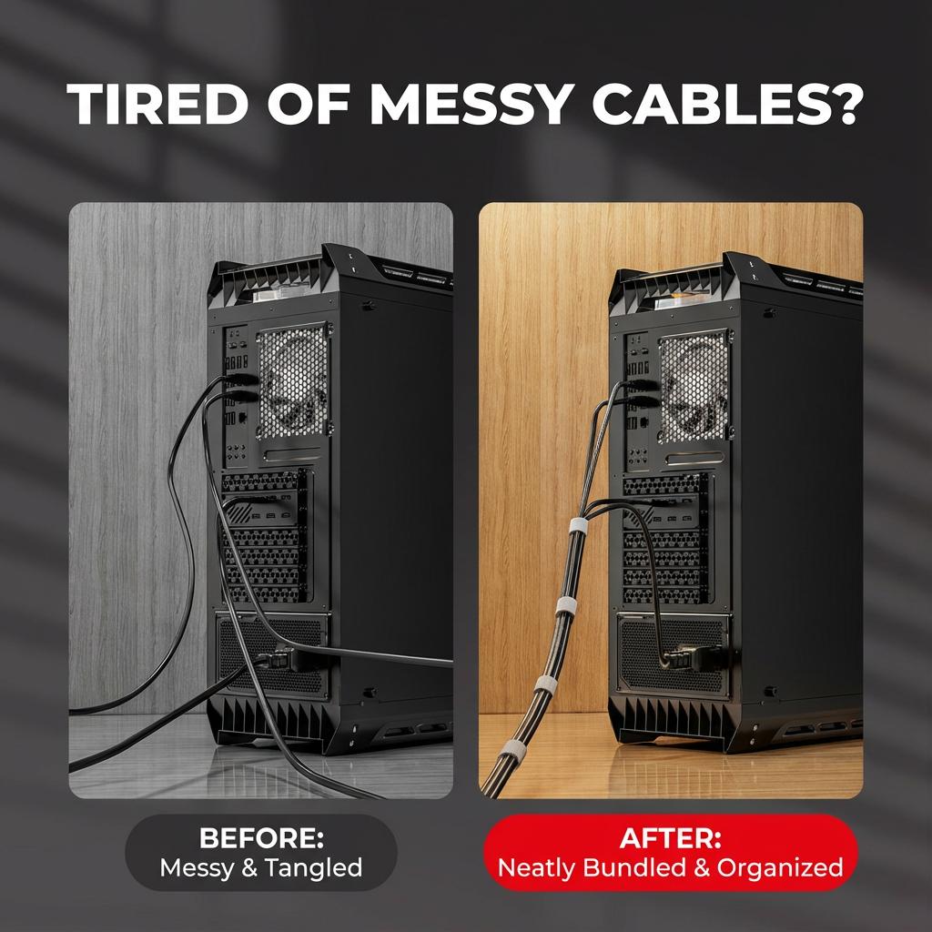 5M*2 Adjustable Magic Cable Ties with Velcro Strap & Hook Loop Fasteners for Efficient Cable Management & Organization #SmartOrganization #CleanSpace