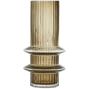 Beautiful 8.5" Tall Ribbed Oyster Gray Tubular Glass Vase by Drew Barrymore, 3.93" D