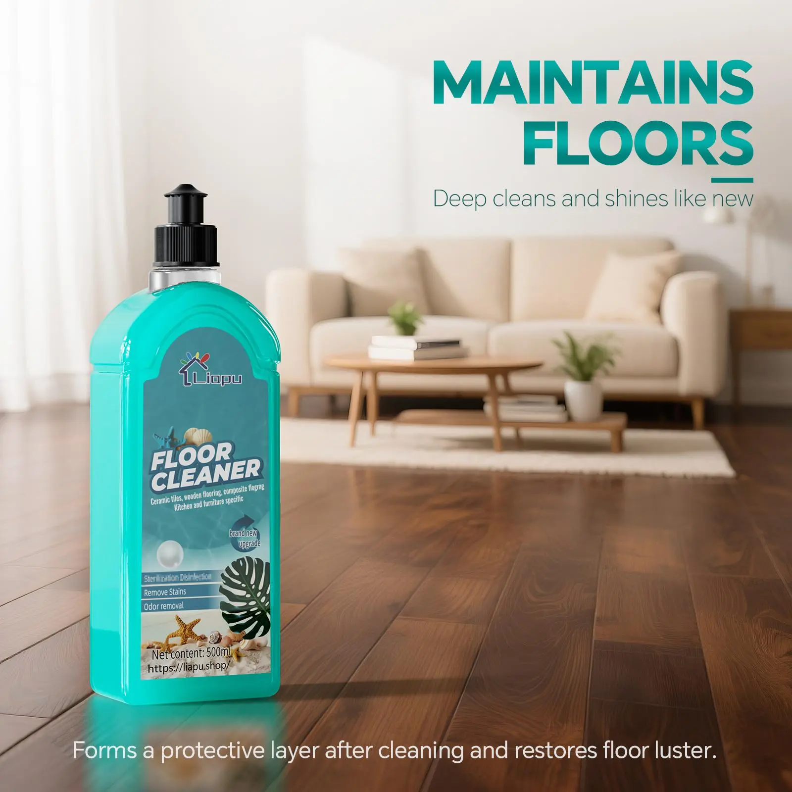 Liapu Premium Floor Mop Cleaner & Disinfectant Solution – Concentrated Formula for Deep Cleaning with Long-Lasting Fresh Scent for Home Floors