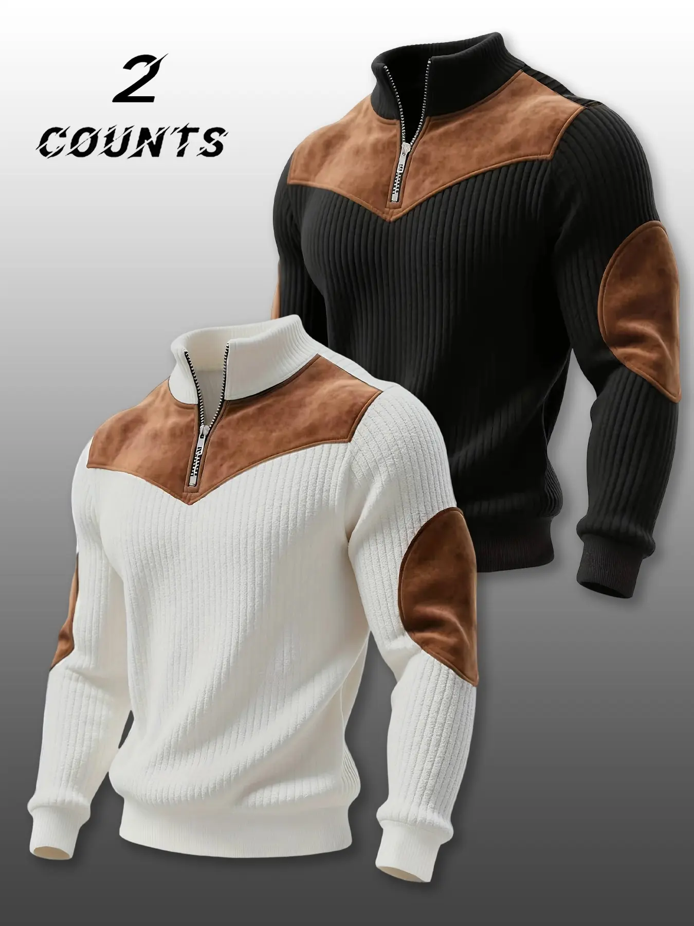 Men's 2-Piece Stand Collar Pullover Sweater Set, Fall & Winter Warm Half Zip Plain Knit Knitwear Vintage Streetwear, Casual Fitted Style, Knitwear Outfits