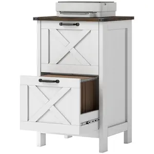 Rustic Farmhouse Vertical File Cabinet Distressed White with Black Metal Accents for Home Closet Nursery Printer Stand Drawer Storage Scratch Resistant