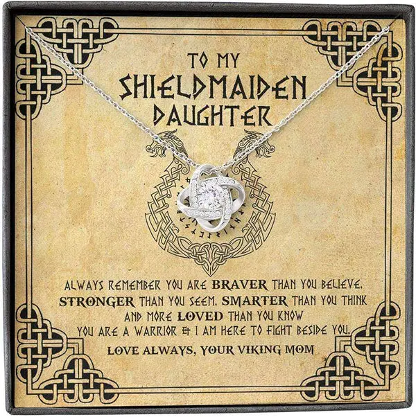 Daughter Necklace, Mother Daughter Necklace, Shield Maiden Viking Brave Strong Smart Love Necklace, Daughter Gift