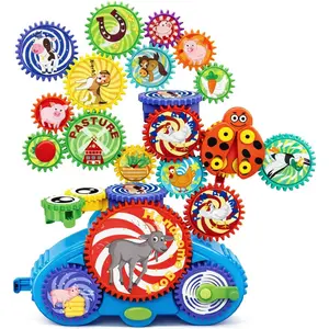 Motorized Gear Building Blocks Toys, Electric Farm Animal Spinning Set Ages 3-6, STEM Learning Construction Kit, Fine Motor Cause-Effect Gift for Boys Girls