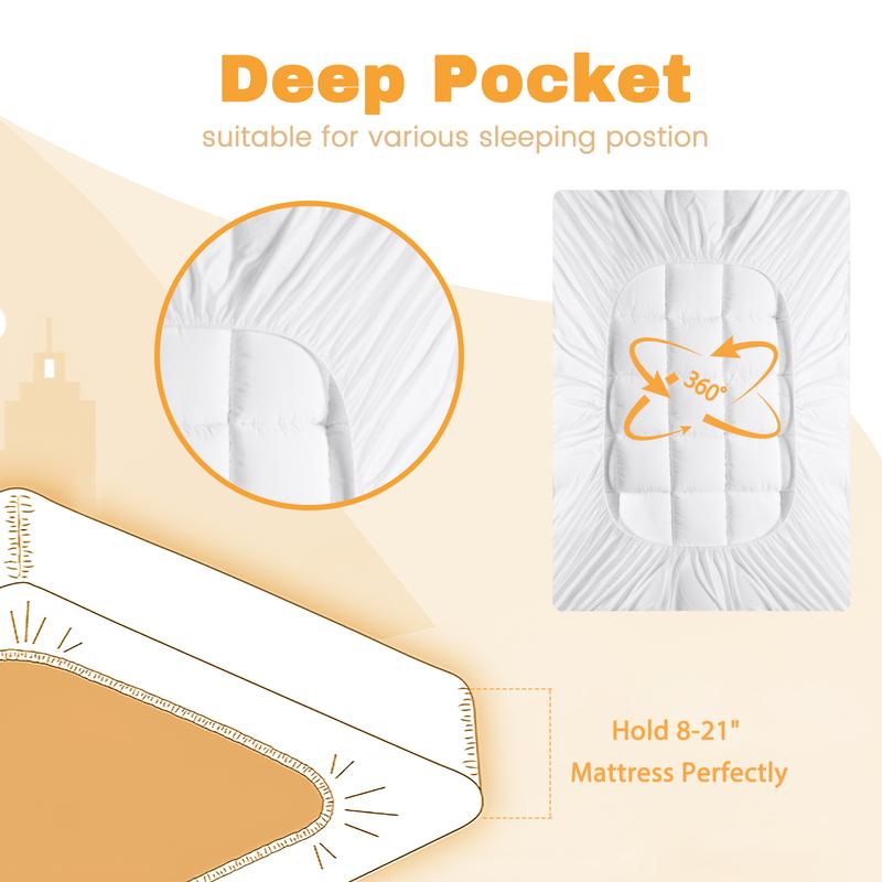 WeCharmer Mattress Pad Protector（350GSM & 500GSM）– Quilted Fitted Cooling Breathable Soft & Fluffy Mattress Topper Cover with 8-21” Deep Pocket – Comfortable Bedding Mattress Protector for Cooler Sleeping