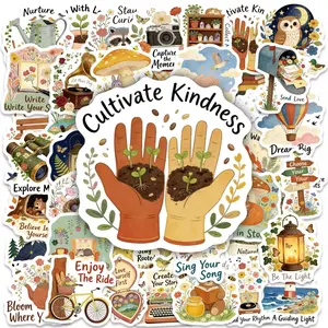 50pcs Inspirational Quotes Hand-drawn Pastoral Series Stickers, Sticker Decals, Suitable for Scrapbooks, Diaries, Laptops, Water Bottles, and Other Faith-based Designs. A Gift with Positive Messages.