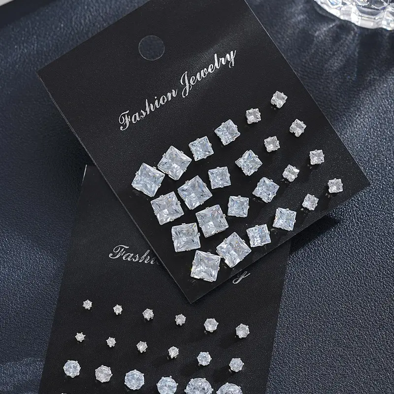 Unisex Punk Street Style Rhinestone Stud Earrings, 24 Pairs Temperament Geometric Design Stud Earrings, Trendy All-match & Exquisite Jewelry for Birthday Gift, Unique Design Earrings Stud Earring Sets, Statement Earrings