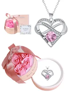 Infinity Heart Necklaces With Pink Rose Basket Jewelry Gift Box, I Love You Forever Necklace for Women, Anniversary Birthday Gift for Wife Girlfriend, Ideal Mother's Day Gifts for Mom