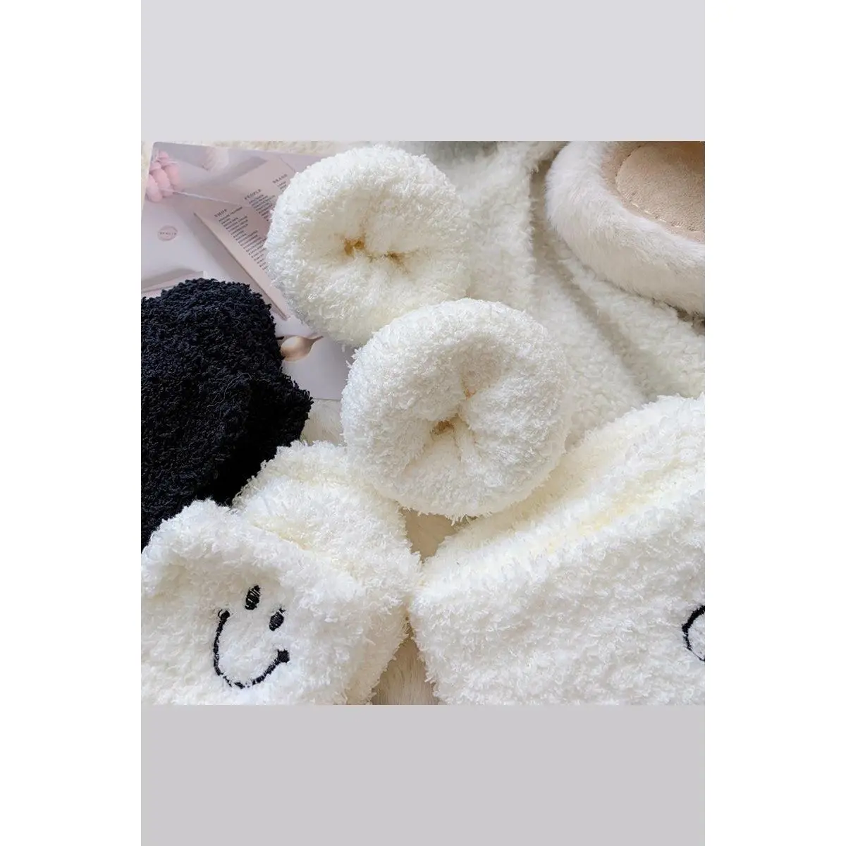 Embroidered Smiley Face Cozy Plush Socks