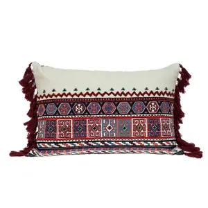 Parkland Collection PILM21446 Blossy Transitional Beige Rectangle Throw Pillow, Cotton, Ethnic Vibe, 100% Cotton, Ethnic Motif