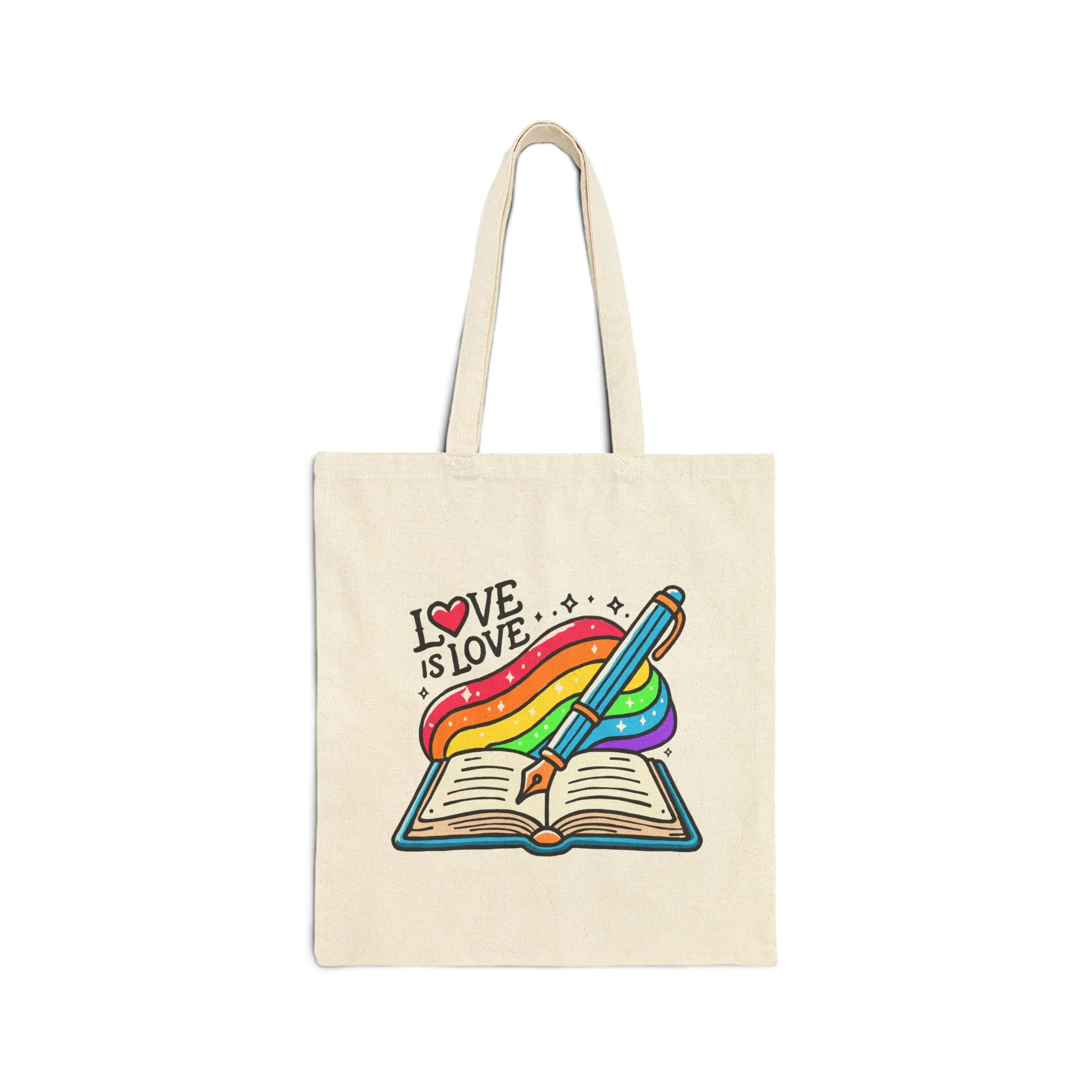 Love is Love Rainbow Cotton Canvas Tote Bag for Book Lovers, Pride LGBTQ Gifts, Reusable Bookshop Tote