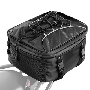 Fathersdaygift Black 22-34L Expandable Waterproof Motorcycle Tail Bag, Motorbike Rear Seat Luggage with Rain Cover, Strap Handles, Zipper Closure, Elastic Pockets for Outdoor Sports Storagedealsforyoudays