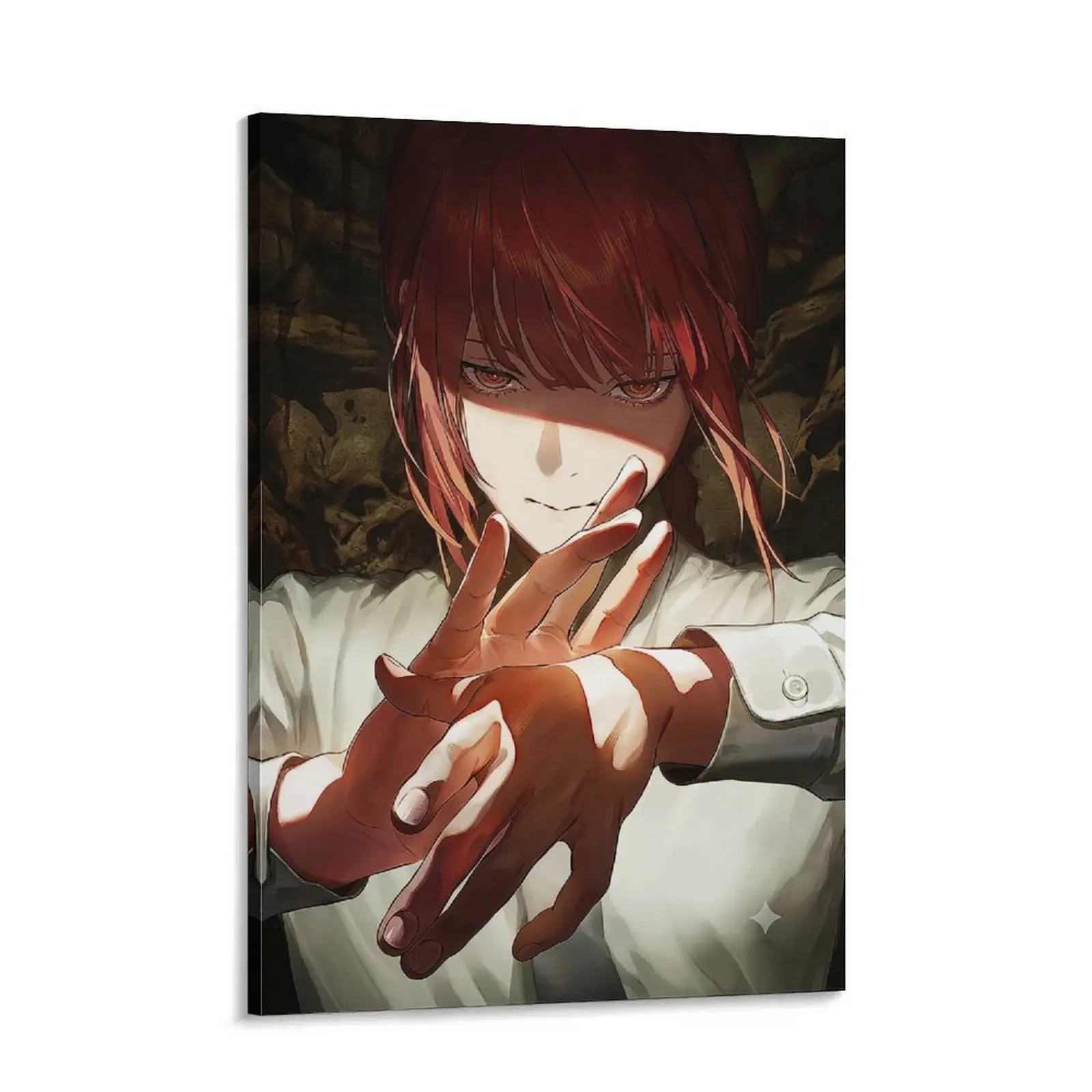 Anime Makima Canvas Wall Art, Chainsaw Man Poster, Dark Aesthetic Red Hair Girl Room Decor for Gamer Room & Bedroom Gifts