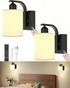 Wall Sconce Battery Operated Set of 2, 6000mAh Rechargeable Wall Lights with Touch Control and Remote Control, Wireless Wall Lamps for Bedroom, Black Sconces Wall Decor for Living Room Hallway