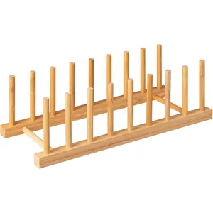 Bamboo Dish Plate Bowl Cup Book Pot Lid Cutting Board Drying Rack Stand Drainer Storage Holder Organizer Kitchen Cabinet