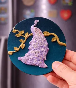 Lavender Peacock on Golden Branch Magnet