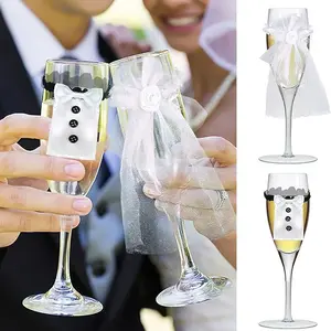 2 pieces/set - wedding champagne glass decoration set - bride and groom wine glass accessories & anniversary ornaments - ideal photography props - wedding table decoration - Valentine's Day party decoration - perfect gift