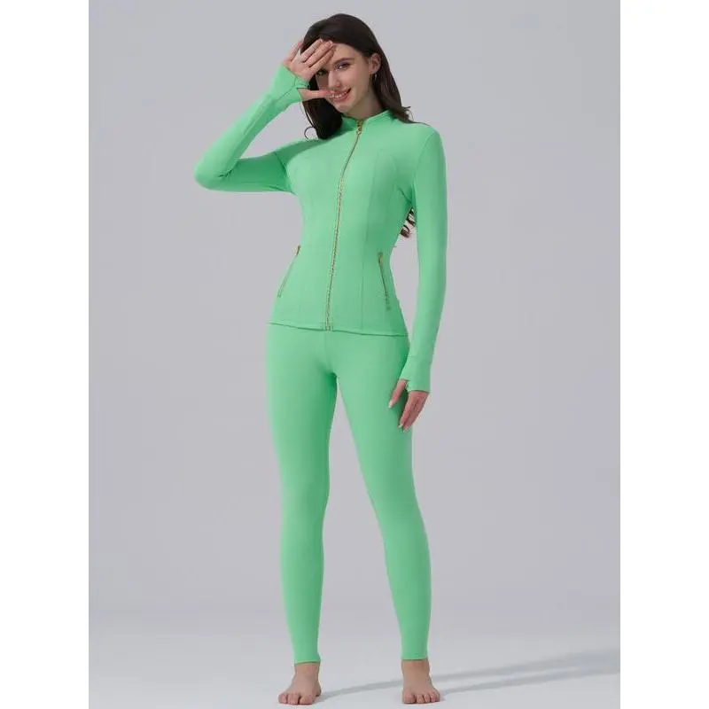 Women's Sporty Tracksuit Set (Gardenia Fragrance), Golden Zipper Jacket with Pockets & Yoga Pants, Thumbholes Design, Casual Wear for Women, Streetwear Tracksuit Set, Athleisure Wear Set Women's Sporty Tracksuit Set (Gardenia Fragrance), Golden Zipper Jacket with Pockets & Yoga Pants, Thumbholes Design, Casual Wear for Women, Streetwear Tracksuit Set, Athleisure Wear Set