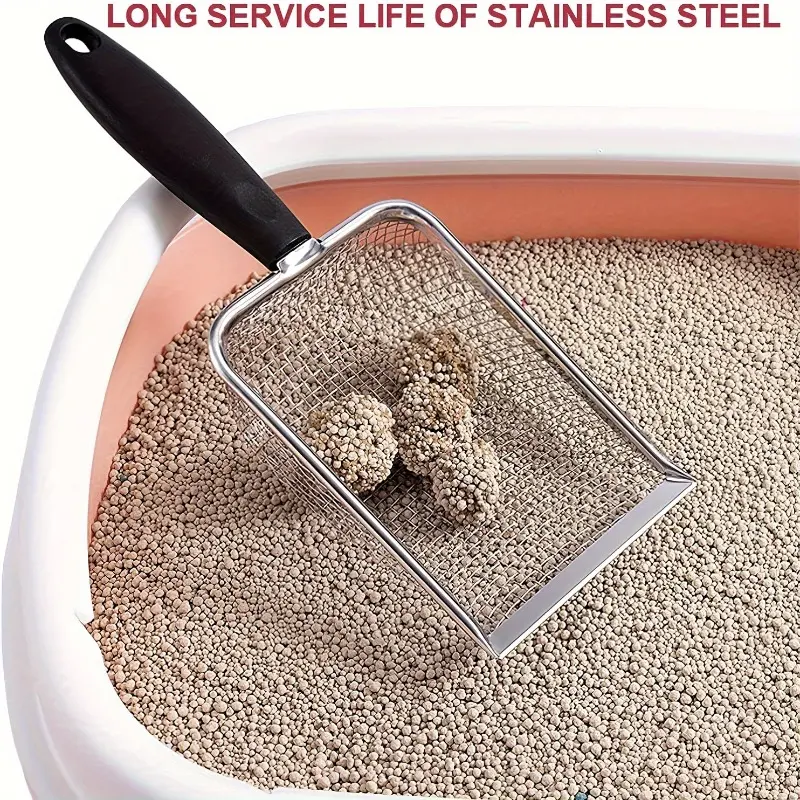 1PCSCat Litter Scoop, Stainless Steel Cats Sturdy Mesh Scooper Kitty Litter Scoop Long Handle Scooper Shovel Sifter for All Litter Types Metal Cat Scooper for Litter Box