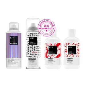 IGK Hair CINDY WOLFIE BUNDLE - Cleansing Shampoo, Smooth Treatment & Conditioner in Clear Packaging for Haircare Essentials