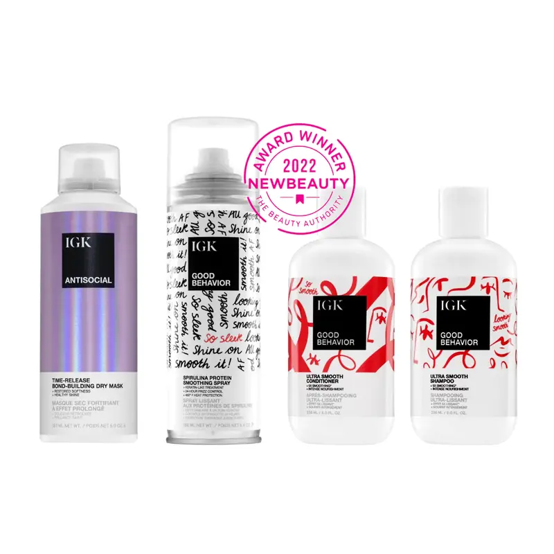 IGK Hair CINDY WOLFIE BUNDLE - Cleansing Shampoo, Smooth Treatment & Conditioner in Clear Packaging for Haircare Essentials