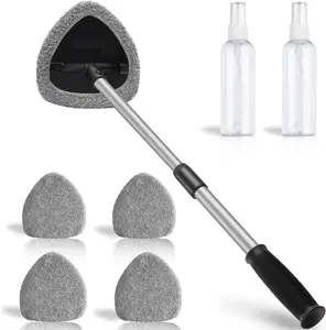 25.5” Windshield Cleaner Tool, Longer & Strong Absorbent Car Window Cleaner with 5 pcs Washable Pads and 2 pcs Spray Bottles for Car and Home Window, Gray cleaning kit