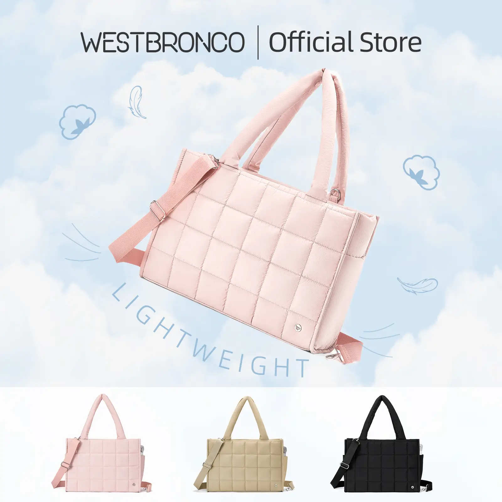 WESTBRONCO Puffer 11"Laptop Tote Bags Quilted Shoulder Women Crossbody storage FASHION BAG FOR FALL Waterproof Work Travel Trendy Commuter Purse TikTo