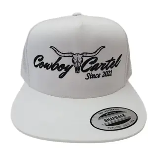 Cowboy Cartel Flat Bill Trucker Mesh Snapback Cap Hat White