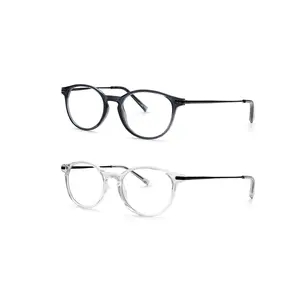 2 Pack Blue Light Blocking Glasses Women/Men,Retro Round Computer Glasses Anti Eye Strain/UV/Glare, Gaming Glasses. (Black/Crystal/Amber)