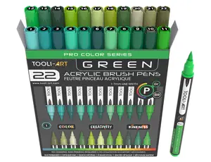 22 Flexible Brush Tip Acrylic Paint Pens Markers Set 1-7mm (GREEN)