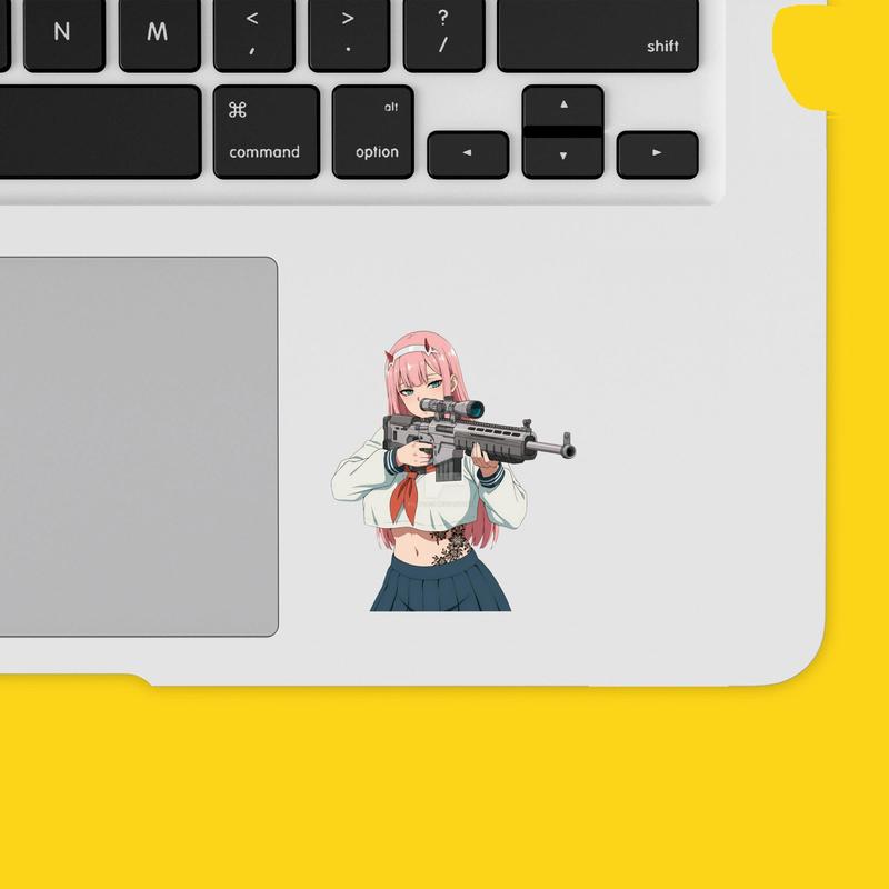 Zero Two with AR-15 Rifle Tactical Schoolgirl Sticker – Anime Vinyl for Laptop & Gear Setup, Anime Waifus Sticker