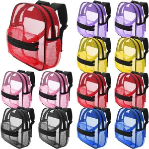 12 count Mesh Backpack in Bulk for School See Through Heavy Duty Bookbags with Adjustable Straps for  Boys Girls Students Adults Clear Backpack for Beach, Fitness, Swimming, Outdoor