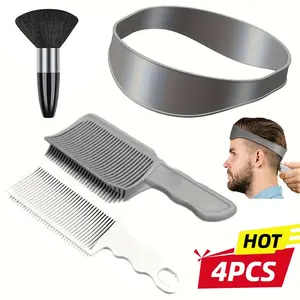 Professional Barber Tool Set for All Hair Types, Graduated Comb, Curved Flat Top Comb, Men's Oil Comb, Heat Resistant Comb with Fiber Brush