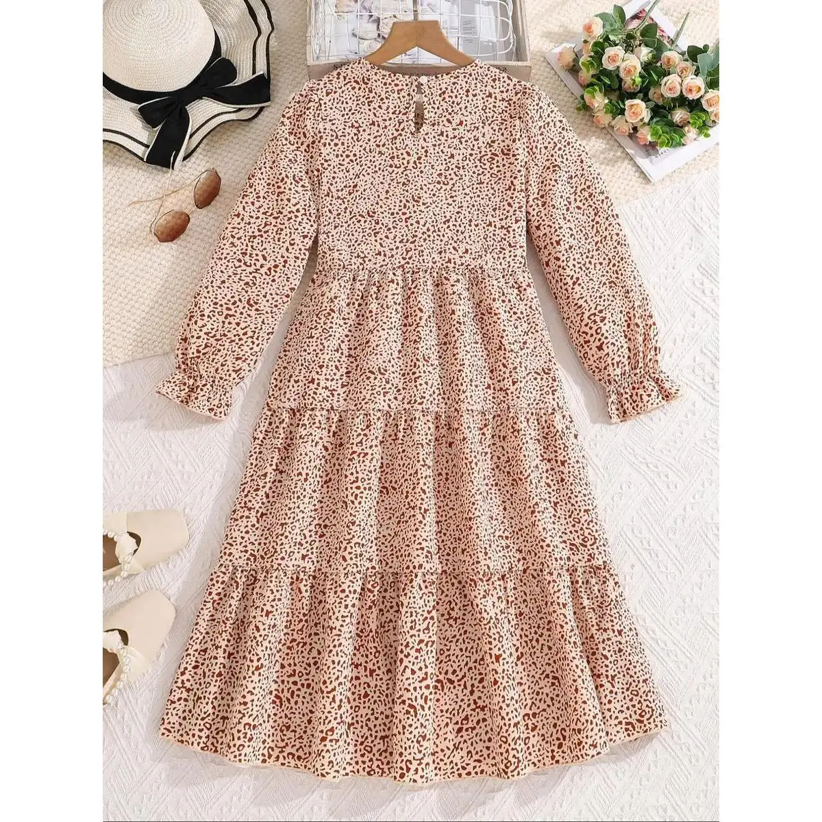 Girl's All Over Print Tiered Layer Flounce Sleeve Dress, Elegant Long  Sleeve Keyhole Neckline Midi Dress for Party Holiday Wedding Guest, Kids  Spring & Fall Clothes Floral Printed Dress - TikTok Shop