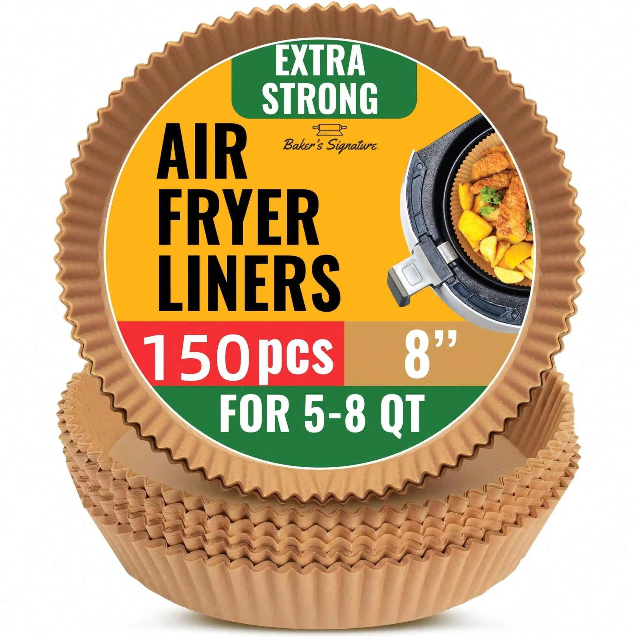 Air Fryer Liners 8 Inch Air Fryer Parchment Paper Non-Stick Air Fryer Disposable Liners 150Pcs Round Air Fryer Liners Extra Strong Air Fryer Paper Liners 150 Pcs Round Disposable Airfryer Paper Liners – Non-Stick and Oil Proof for Easy Cleanup, Great for