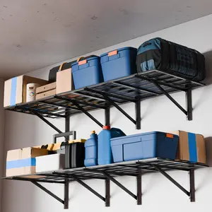 Cozy Castle 2-Pack 2x6ft Garage Shelving 24-inch-by-72-inch Heavy Duty Wall Mounted Shelves Garage Storage Rack Floating Shelves, 1600lbs Load Capacity, Black, Classic Series