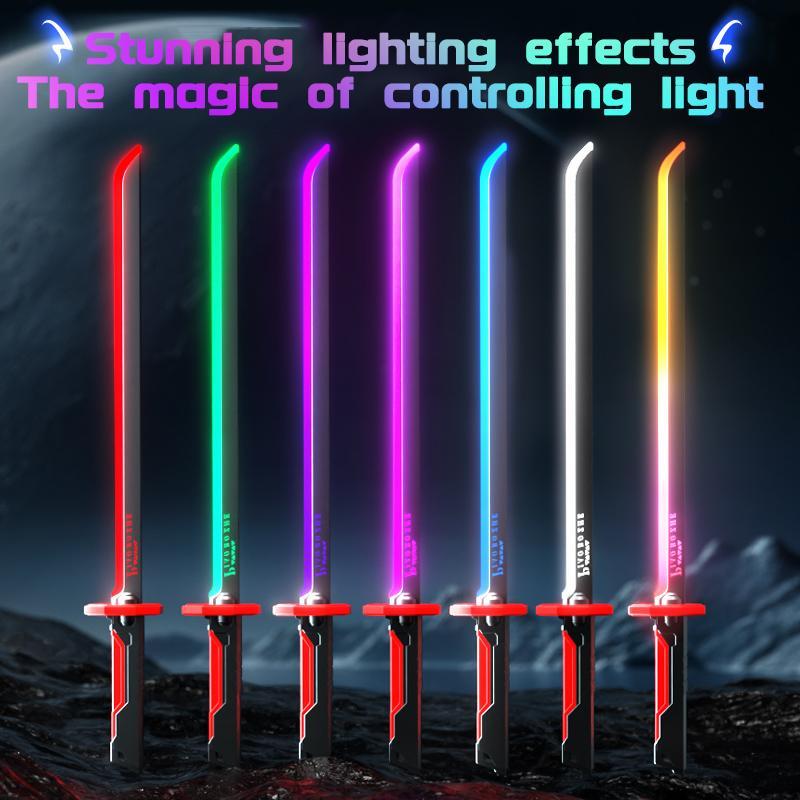 Spark-Effect Sword 31.5" LED Blade with Mist Smoke Auto-Eject Sheath Type-C Recharge Replaceable Flint Spark for Cosplay Ultimate Galaxy War Blade Electronic Toy