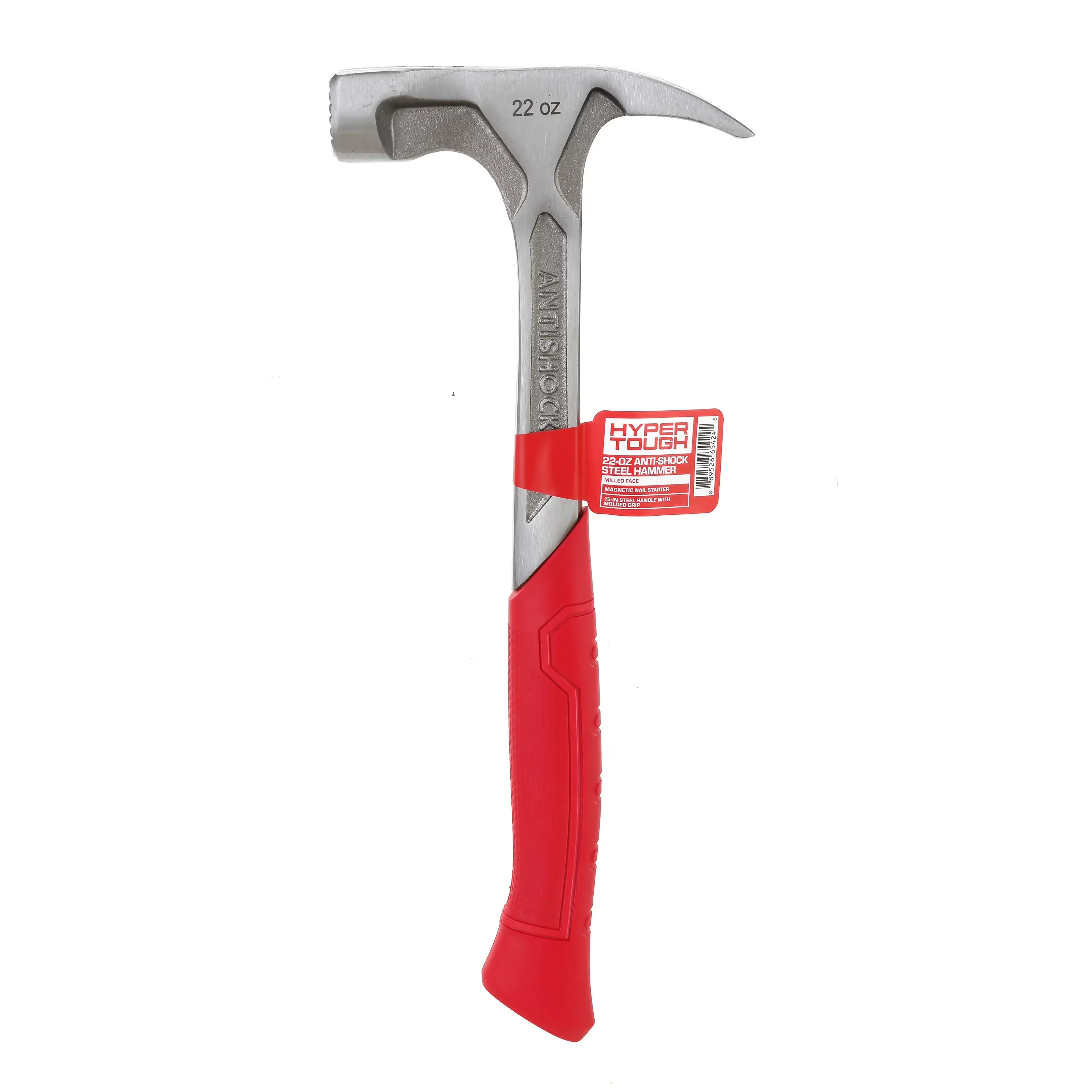 Masonry Steel Framing Hammer, 22 oz Heavy-Duty Anti-Shock Tool with Milled Face and Magnetic Nail Starter