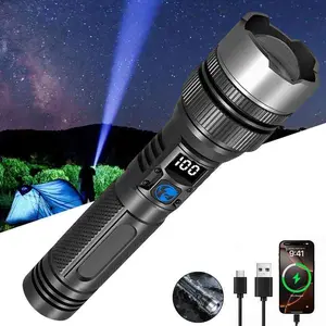 Mothersdaysale 2-in-1 Super Bright Flashlight & Power Bank, Digital Display, Rechargeable Zoomable Waterproof Torch, 5 Light Modes for Camping, Hiking & Emergency Use