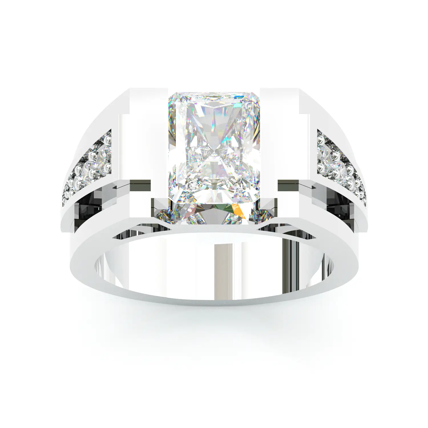Aossio Modern 4ct White Emerald Cut CZ Men's Ring