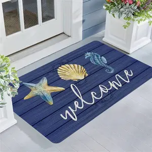 Non-Slip Rubber Floor Mat With Coastal Welcome Design - Starfish & Seashells Decor, Durable Non-Woven & Rubber Blend For Entryway, Bathroom, Living Room, Laundry Room, Spring Home Decor, Entryway Decoration |   Beach Theme Decor