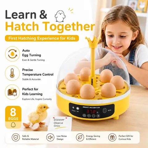 8-Egg Mini Incubator for Kids with Automatic Egg Turning | Fun Educational Hatching Kit with Precise Temp Control | The Perfect Birthday/Holiday Gift for Curious Kids to Explore Life Home