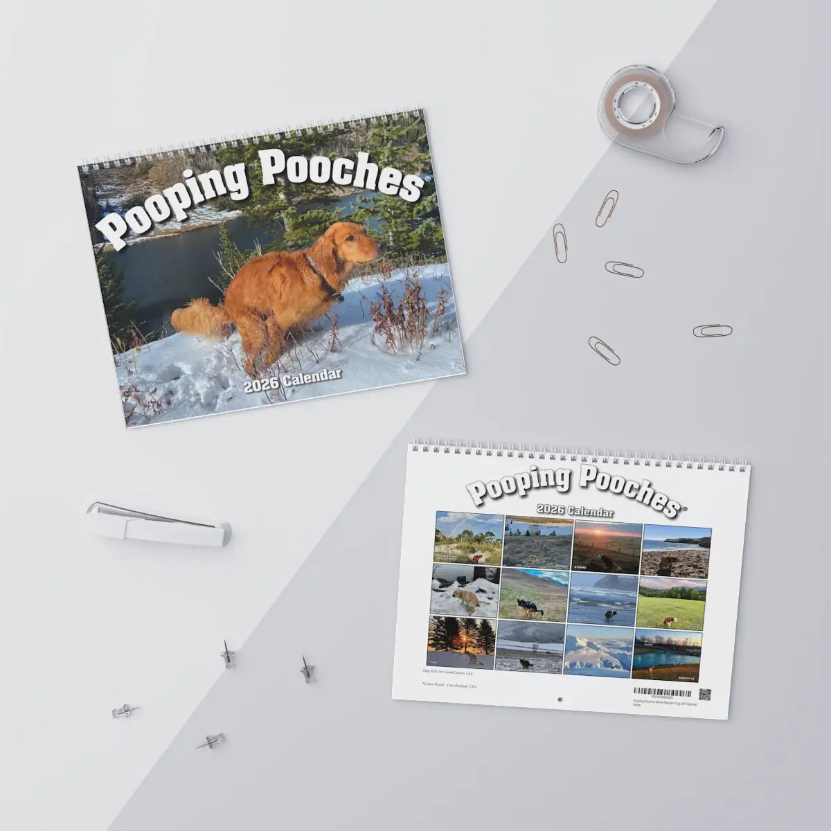 2026 Pooping Pooches Dog Calendar, Wall Calendar, White Elephant Gag Gift Exchange or Yankee Swap