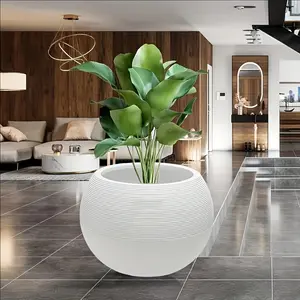 Large rock-like spherical plant plastic flower pot, Round Planter, Decorative Round Planter, with drainage holes, tree grain combination design, suitable for simulated plants, flowers, flower placement and planting, indoor and outdoor use