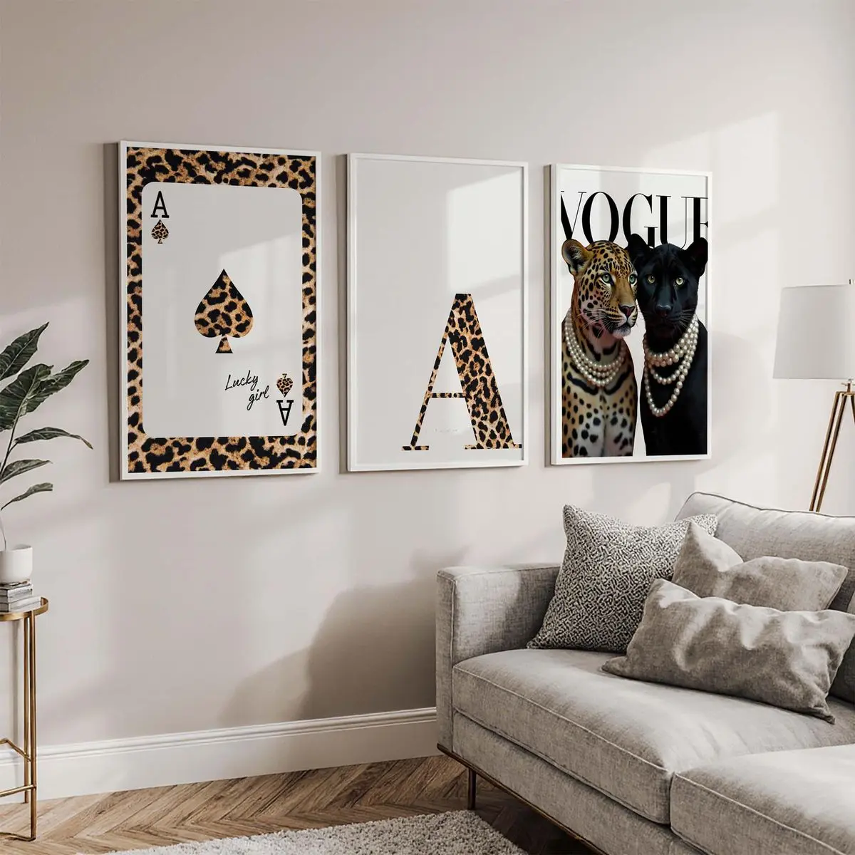 Trendy Leopard Wall Art Set of 3, Custom Personalize Initial Wall Art, Trendy Leopard Aesthetic, Lucky Girly Dorm Decor, Cheetah Print, Girly Prints