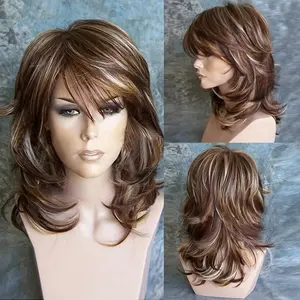 Fashion 1pc Elegant Women'S Short Wavy Bob with Side-Swept Bangs - Brown Ombré Fiber Wig, Perfect for Everyday Style, Parties, and Special Occasions, Ideal Gift for Mother'S Day, Everyday Hairpiece |   Stylish Hairpiece |   Highquality Fiber Wig, Wigs for