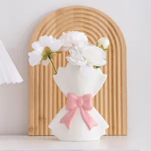 Ceramic Vase with Bow Design, Home Decor for Living Room, Indoor Decoration, Elegant Flower Holder for Modern Interiors, Home Decorative Vase