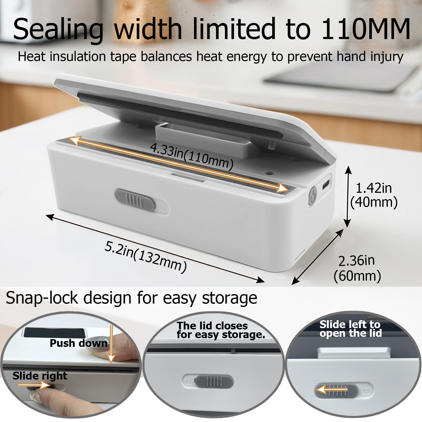 Compact Portable Food Sealer - USB-C Plastic Bag Sealer with LED Display, 8 Adjustable Gears, Magnetic Back, Automatic Sealing for Chips, Mylar Bags, Travel Home Preservation