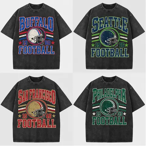 Vintage Washed Football T-Shirt, Retro City Team Helmet Graphic Tee, Oversized Game Day Shirt, Distressed Sports Fan Tee