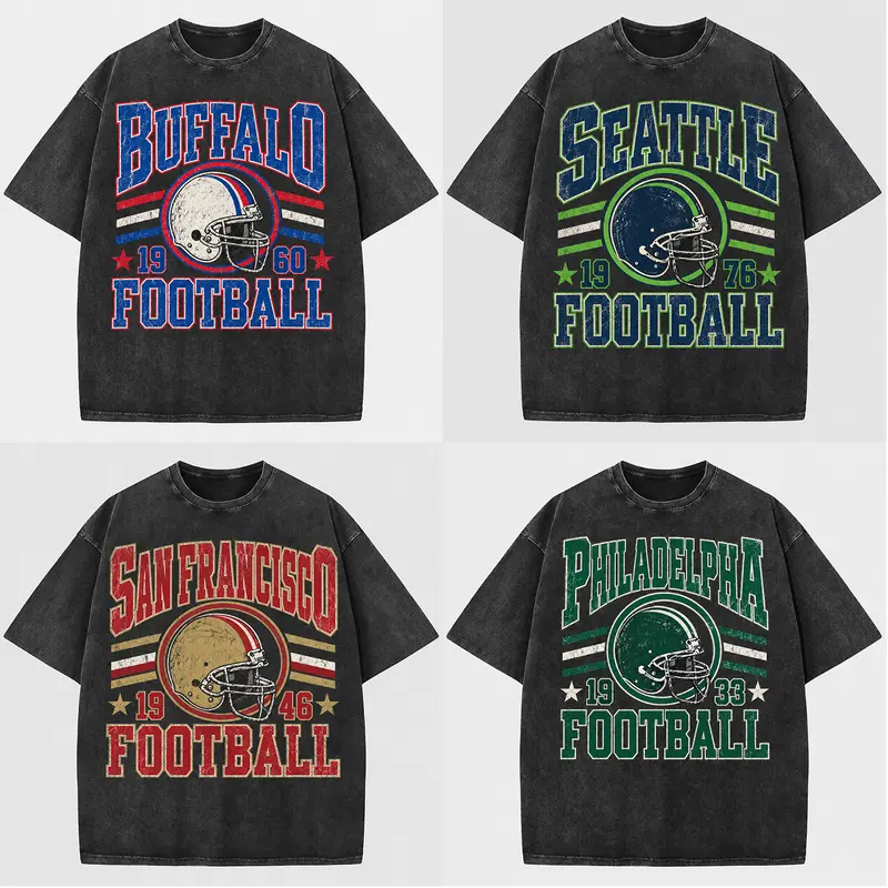 Vintage Washed Football T-Shirt, Retro City Team Helmet Graphic Tee, Oversized Game Day Shirt, Distressed Sports Fan Tee
